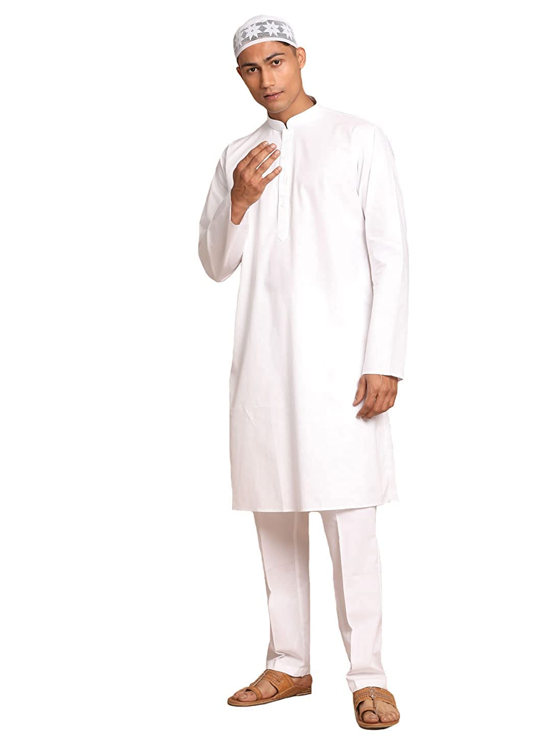 royal kurta Men's Cotton White Traditional Eid Special Ethnic Wear Solid Straight Kurta Pyjama Set-picture-38