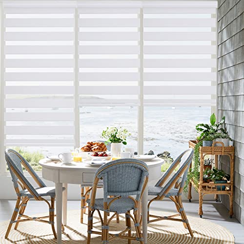 Image of Changshade Custom Size Zebra Blinds Cordless Indoor Window Shades Privacy Dual Layer for Living Room, Bedroom, Bathroom, Kitchen, Nursery, Inside Outside Mount Easy Install, Blackout, White