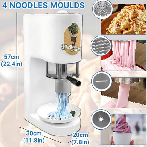 ZHPPED Eiscreme- und Softeismaschine, 7,4–7,9 Gal/Std. kommerzielle Spaghetti-Eispresse, Gelato-Maschine mit 4 Formformen, Eiscreme-Nudelmaschine White – Bild 4