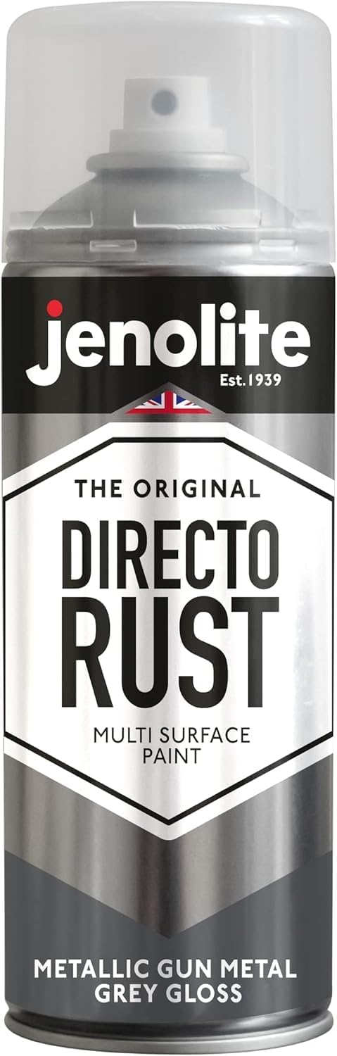 JENOLITE Directorust Metallic Gloss Spray Paint | GUN METAL GREY | 400ml | Multi-Surface Grey Spray Paint for Metal, Wood, Plastic | All-In-OnePrimer, Undercoat and Topcoat | Interior & Exterior