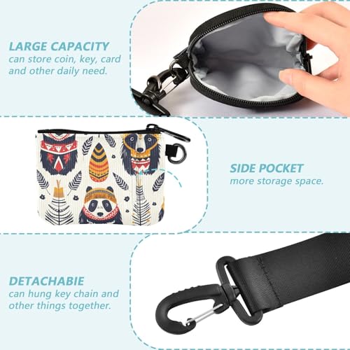Indian Panda Cartoon Women's Dual Wallets Business Card Cases Slim Portable Business Card Case Money Organizer with Wristlet Strap for Ladies 2 Pcs3
