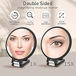 Magnifying Handheld Mirror Double Sided, 1X 15X Magnification Hand Mirror, Travel Folding Held Adjustable Rotation Pedestal Makeup Desk Vanity - Image 2