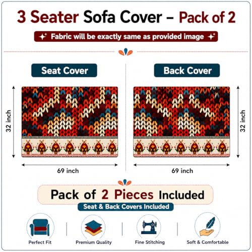 Image of KINGLY Sofa Cover 3 Seater Fully Covered | Stretchable Anti-Slip Slipcover | Washable Furniture Protector | Multicolor | Seat & Back | Set of 2Pc