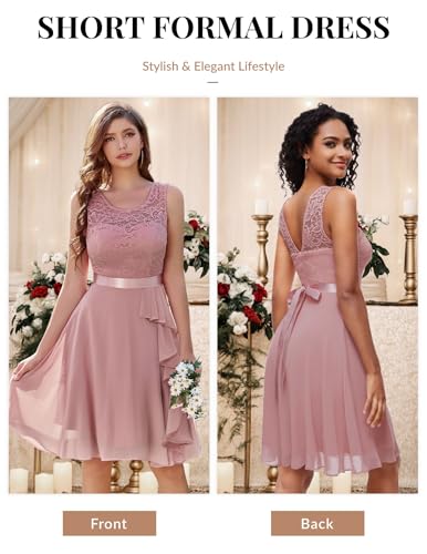 BeryLove Women's Cocktail Dresses Prom Wedding Guest Short Bridesmaid Dresses Ruffle Hem Sleeveless Lace Formal Dress - Image 3