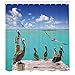 Ambesonne Landscape Shower Curtain, Tropical Sea View with Exotic Birds Pelicans Caribbean Beach Tranquil Photo, Cloth Fabric Bathroom Decor Set with Hooks, 69