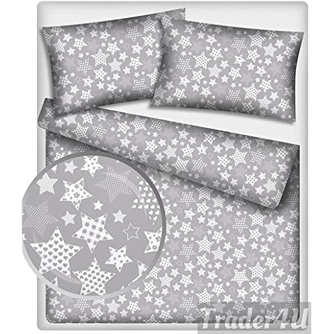MillaLu Printed Fabric Material - by The METRE - Wide 160 cm (64") 100% Cotton (1 metre, White Mix Large Stars on Grey) Cover