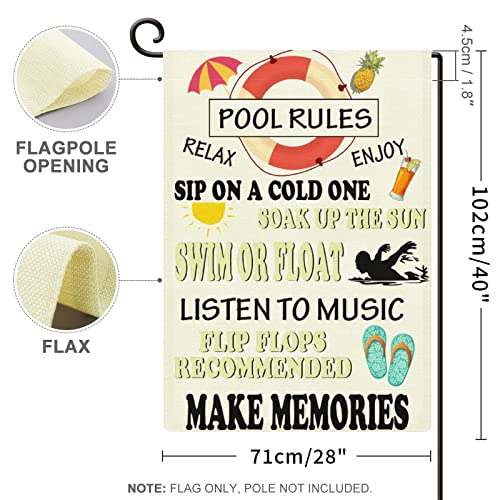 Pool Rules Signs And Decorations Outdoor Funny Swimming Pool Rules Garden Flag Double Sided Burlap 28x40in