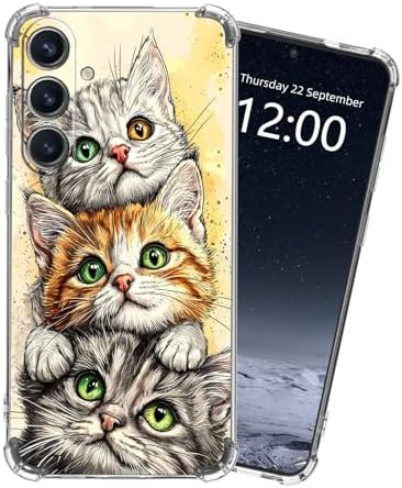 KUJKBFWJ for Samsung Galaxy S25 Clear Case with [Three Cute Kittens], Non-Yellow
