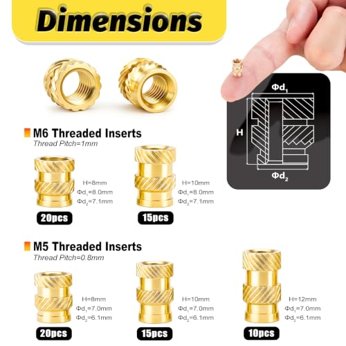 Image of Kadrick 80 Pcs M5 M6 Heat Set Inserts for Plastic,M5 & M6(8mm-12mm)