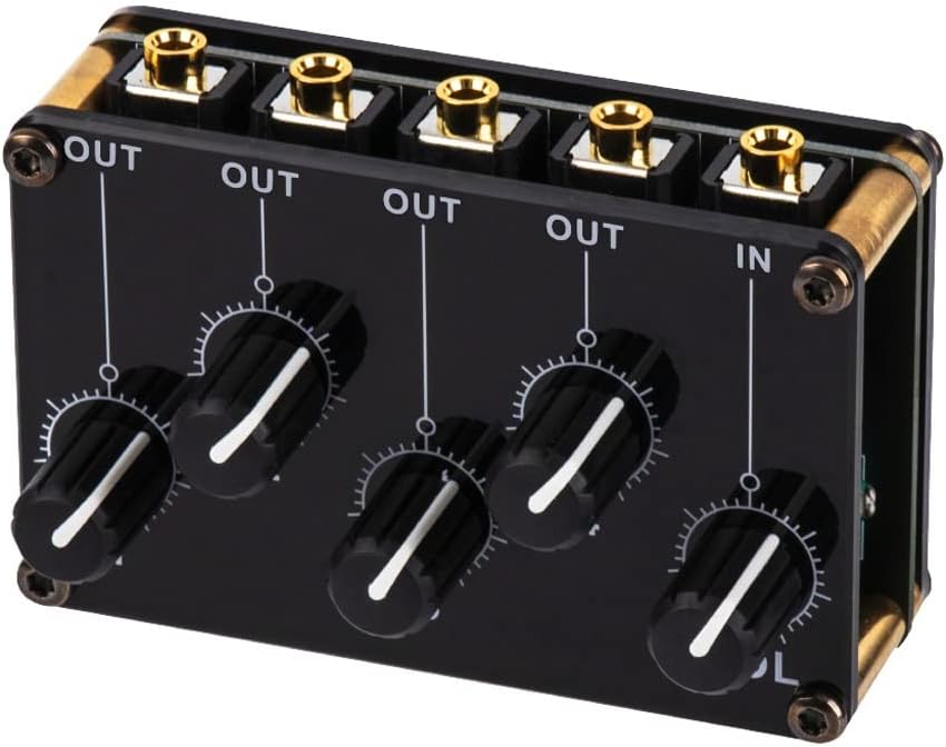 Mini 4 Channel Stereo Line Mixer 4out 1in for Live Studio Recording Portable Passive Analog Audio Sound Mixing Console Low Noise