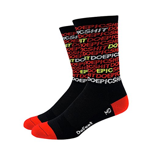 Defeet AIRTDESBKR301 Aireator 6' Cuff Socks, Large, Black/Red/Yellow Script