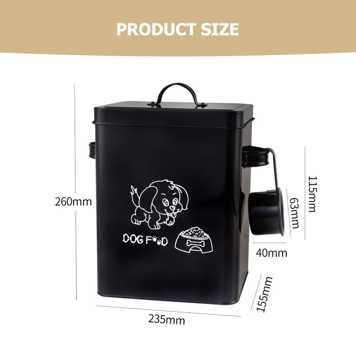 Contenedor de Comida para Perros de Metal Negro Tapa Hermética, Balde de Almacenamiento de Alimentos para Mascotas de Gran Capacidad, Resistente y Multifuncional para Uso