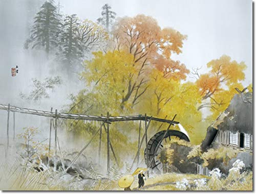 掛け軸 河合玉堂 『 彩雨 』 絹本 名品 複製 希少 軸装 茶道具 掛軸 美品 掛け軸 江河 春景山水図 絹本 希少 軸装 茶道具 掛軸 美品 です