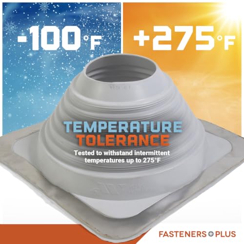 Image of Fasteners Plus #6 Square EPDM Metal Roof Pipe Flashing Boot with Complete Install Kit (Fits 4-3 /4 inch - 10 inch Pipe OD), Gray