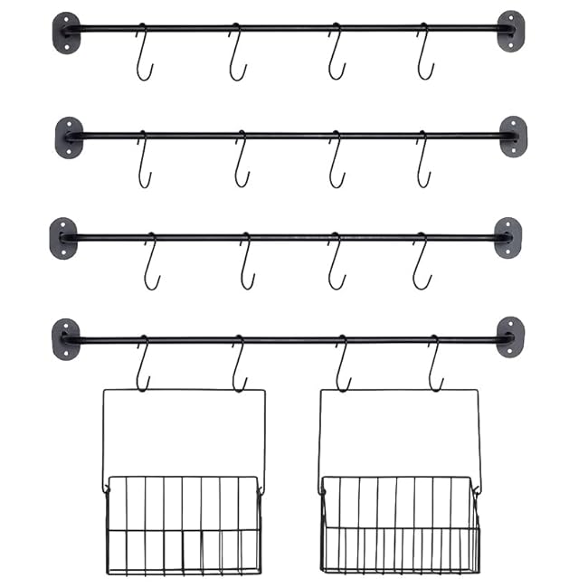 The Lakeside Collection Wall-Mounted 4-Tier Coffee Mug Rack with Baskets