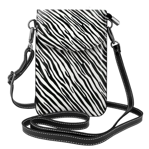Portefeuille cuir PU zébré, petit sac bandoulière porte-téléphone femme