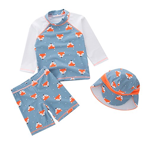 Baby Boys Two Piece Swimsuit Kids Swimwear Bathing Suit Sun Protection with Swim Cap 3T