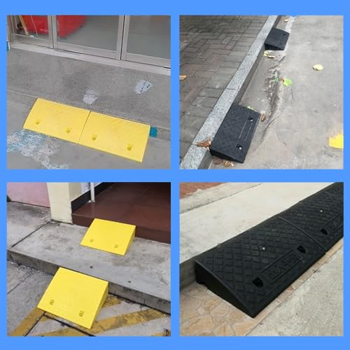 Rampas para bordillo, superficie antideslizante, rampa de goma para mármol, piso de madera, piso de concreto, fácil subida y bajada (Amarillo, 9.4x18x10 in) miniatura 2