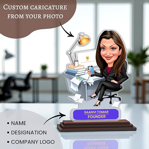 Image of SAVRI Personalized Caricature for Lady Boss-Customized Picture Caricature Standee with Name Funny & Quirky Corporate Gift | Female Boss, Madam, Manager, Senior, Birthday, Farewell & Office Desk Gifts