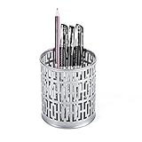 Crystallove Metal Pencil Cup Pen Holder of Desk Organizer Office Supplies (Silver)