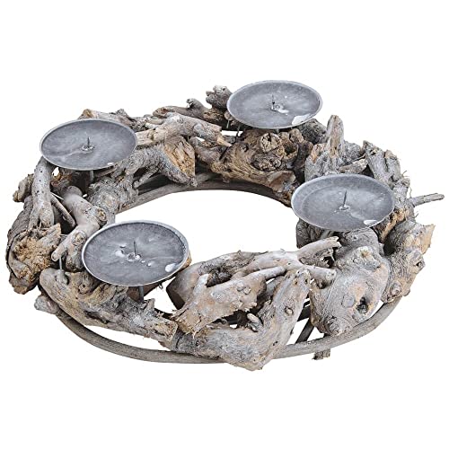 matches21 HOME & HOBBY Advent Wreath Rustic Wood Old Wood Driftwood Roots Advent Arrangement Candlestick Table Decoration 1 piece Ø 30 cm