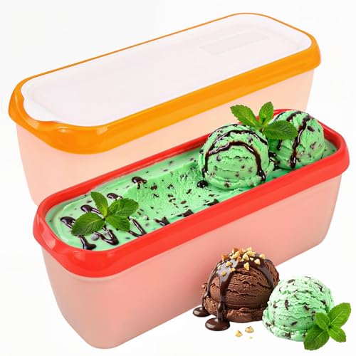 Otopone 2 Pack Ice Cream Tubs with Lids Reusable Freezer Storage Containers Perfect for Homemade Ice Cream Meal Prep Red Orange