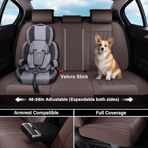 Image of Coverado Car Seat Covers Full Set, 5 Piece Car Seat Protector with Lumbar Support & Removable Headrest, Breathable Leather Front Rear Seat Cushion Universal Fit for Truck Automotive Brown