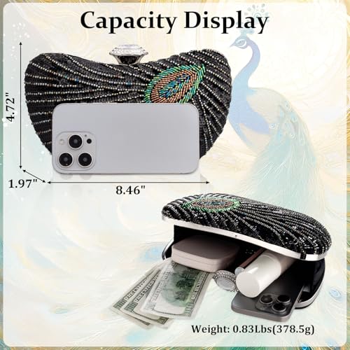Image of Peacock Evening Handbag Beaded Sequin Clutch Purses for Women Party