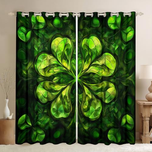 Clover Leaves Blackout Window Curtains,Watercolor Green Plant Geometric Home Decor Curtains,St. Patrick's Day Theme Holiday Durable Blackout Window Curtains for Kids Gifts,2 Panels, 38Wx54L inch