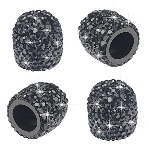 Sikawai Bling Valve Stem Caps Black Sparkling Handmade Crystal Rhinestone Universal Car Tire Valve Caps Chrome,Attractive Dustproof Bling Car/Bike/Motorcycle Accessories - Black #TOP25