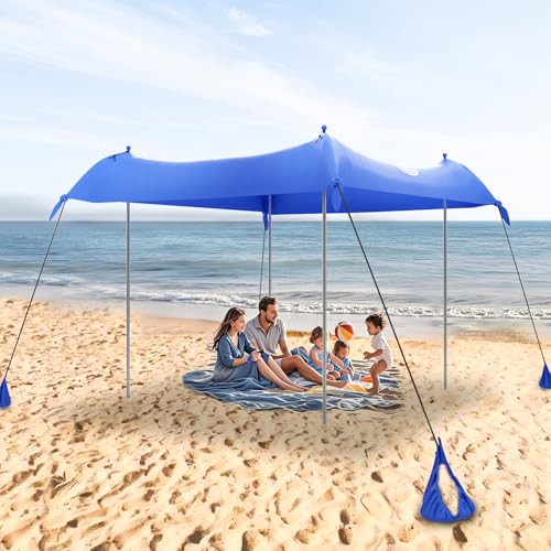 Image of UMARDOO Family Beach Tent Canopy Sun Shade Portable, Large Compact Beach Sun Shelter Easy Setup with Packable Bag for Outdoor Travel (Blue, 12X12 FT.)