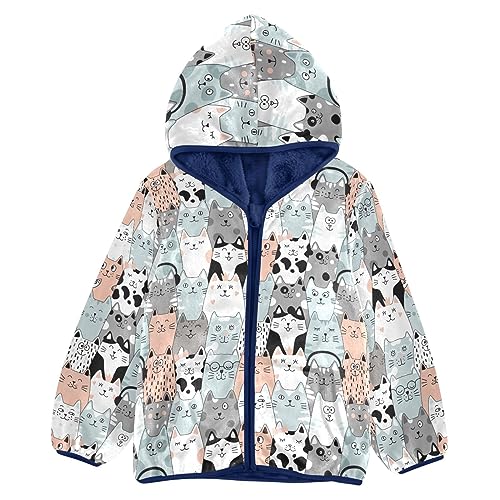 Cute Cartoon Cats Boys Fleece Hoody Jacket Zip Up Coat Warm Fall Winter Plush Jacket Long Sleeve Outerwear