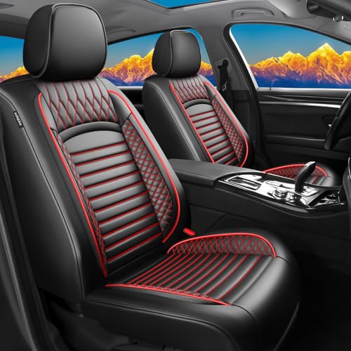 Image of Fit Outback Car Seat Covers for Subaru Outback 2010-2024 2025 2026 - Upgraded Premium Waterproof & Breathable Leather,Airbag Compatible, All-Weather Seat Cushion Protector(Full Set, Black+Red)