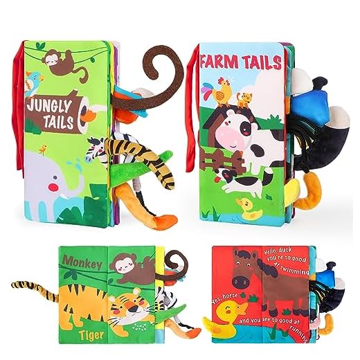 beiens Babyboek, speelgoed voor baby's, 0-3-6 maanden, sensorische kruipboeken voor baby's, speelgoed voor kinderwagens, zacht boek met dieren, cadeau voor geboorte (2 stuks)