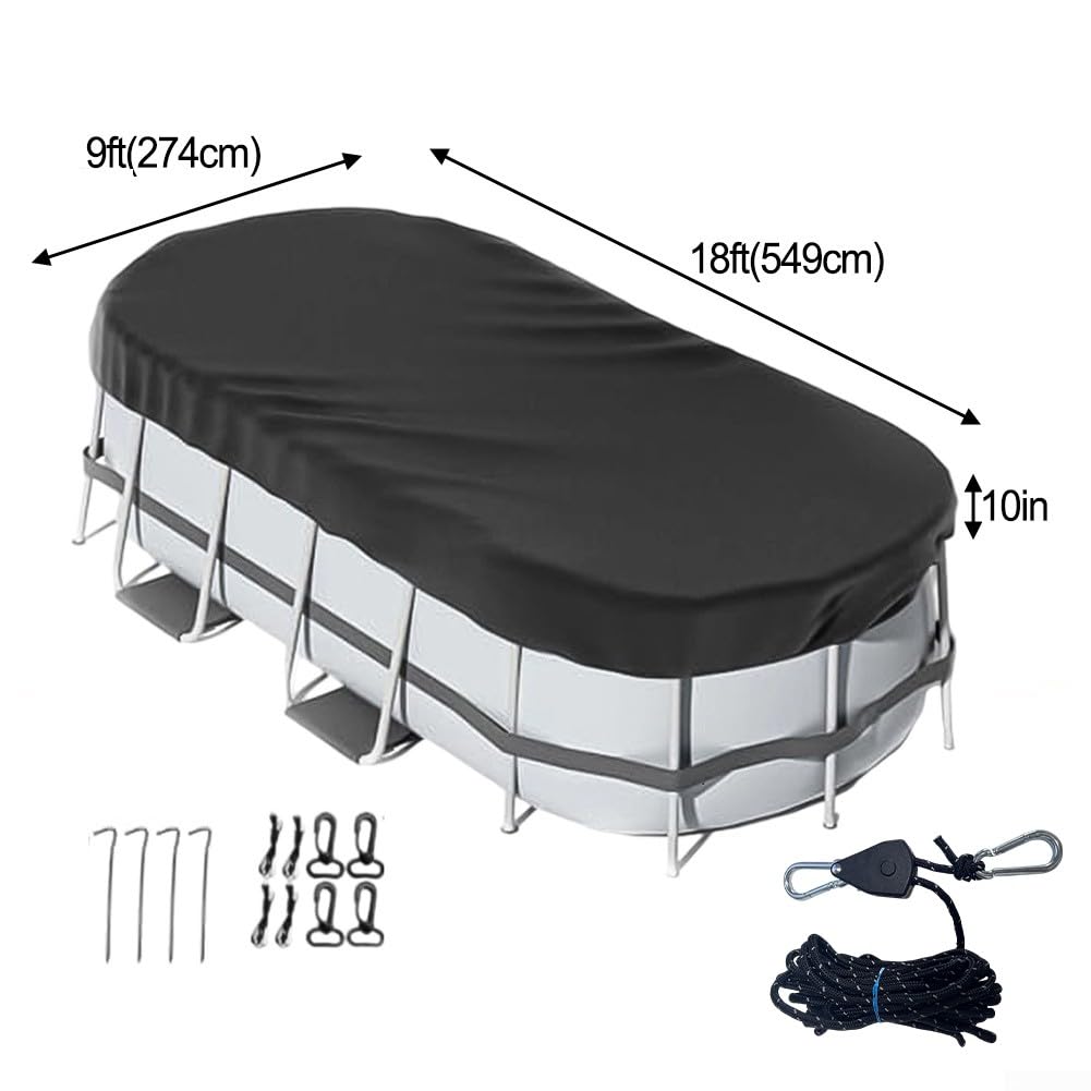 Bâche de piscine ovale avec sangle de serrage rapide pour piscines hors sol, protection en polyester imperméable résistant aux intempéries, s'adapte à plusieurs tailles pour protéger contre la pluie