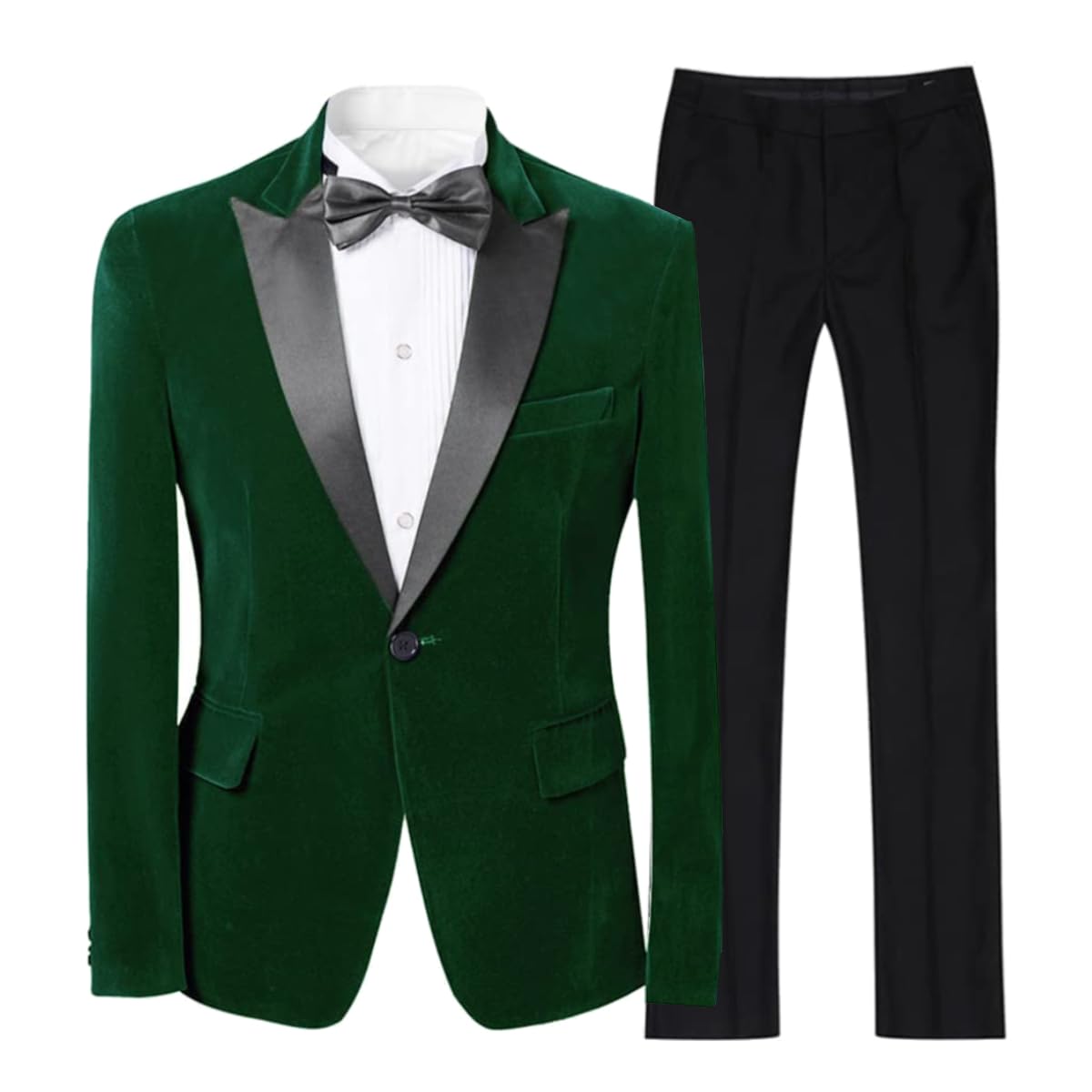 cloudstyle Mens 2-Piece Suit Peaked Lapel 1 Button Tuxedo Slim Fit Dinner Jacket Pants-picture-18