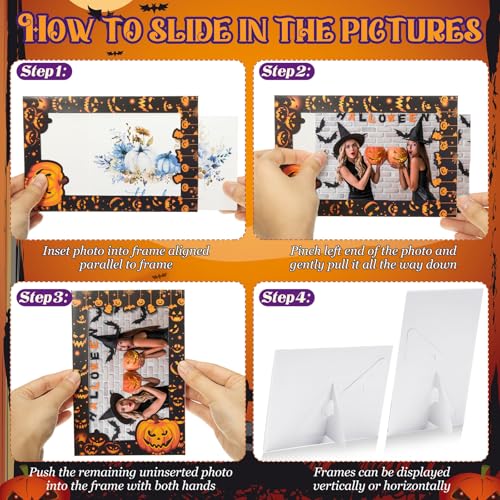 Image of AmazingSpark 50 Pack Halloween Pumpkin Picture Frame 4 x 6 Paper Photo Ornament Bulk Pumpkin Cardboard Photo Gifts for Halloween Friendsgiving Decorations Birthday Party Favor Supplies