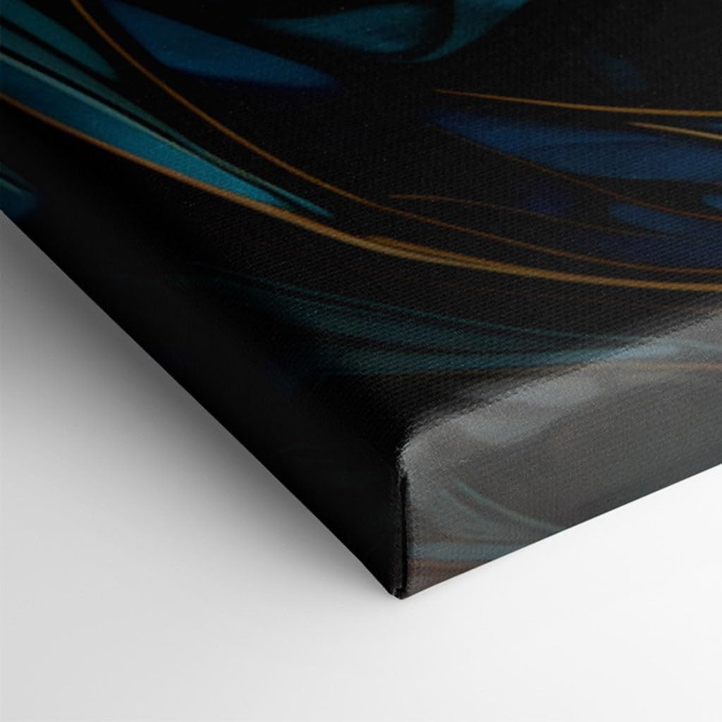 Canvas for Living room. Spirals of Elegance: The Dynamic Interplay of Blue and Gold in Abstract Art, 27 x 18 inch Canvas Wall Art - Ready to Hang