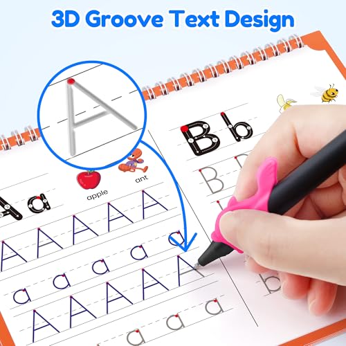 Image of Large Magic Grooved Writing Practice Books for Kids, Reusable Grooved Handwriting Workbooks, Number Letter Tracing Books for Kids Age 3-8 Kindergarten Preschool Calligraphy