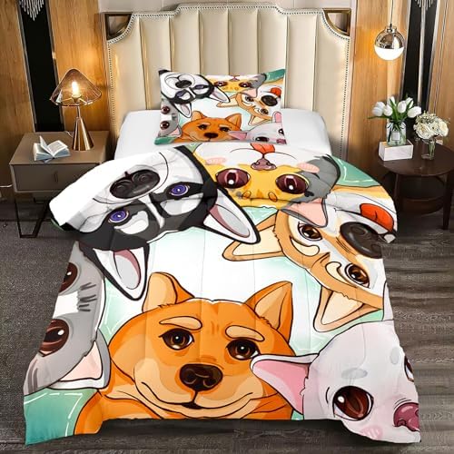 Cat Dog Comforter Set – Cartoon Dog Cat Bedding Twin Kids Bedding Set for Boys Girls Cute Animal Bedding Cat Dog Look at Me Kids Comforter Sets for Boys Girls 1 Comforter 1 Pillowcases