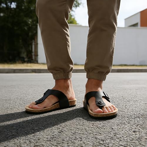 Image of WTW Men's Slides Sandals Cork Footbed Shoes Adjustable Strap Summer Beach Comfort Sandals for Men