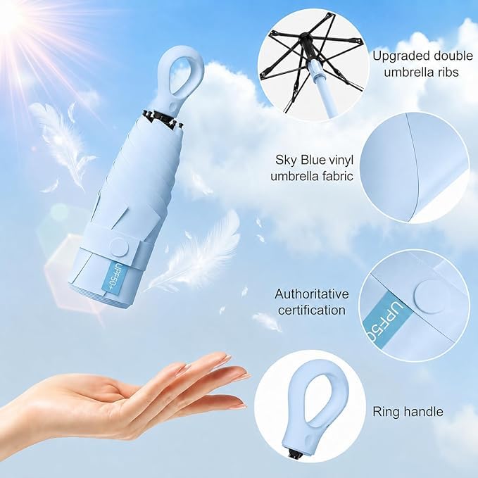 Image of Ozoy umbrella for women,Travel - Mini Folding Compact with Case, 6 Ribs Lightweight Portable Small Sun&Rain Pocket Umbrella for Girls and Women