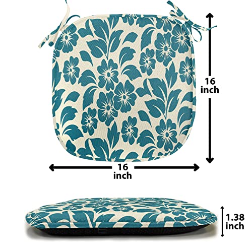 Ambesonne Floral Chair Seating Cushion Set Of 4, Flower Petals Blossoms Shabby Form Fragrance Florets Nature Spring Tropical Design, Seat Pads For Office With Anti-Slip Backing, 16"X16", Cream Teal #TOP6