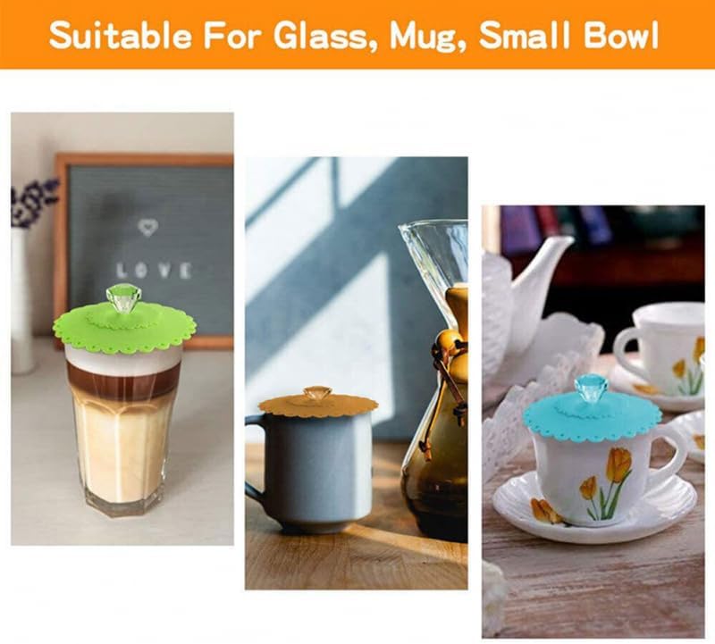 Miniatura 3 de WEISIPU 6 piezas de cubierta de vaso de vidrio de silicona de dibujos animados, cubiertas reutilizables antipolvo para tazas de vidrio de bebida de