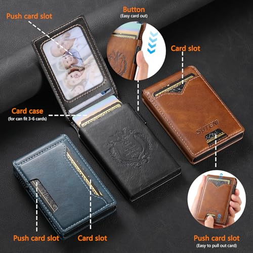 HAII for Slim Metal Slot Leather Wallet for Men, Pop-Up Design, Holds 9 Cards, Minimalist Pocket Wallet (Wax Oil Black)4