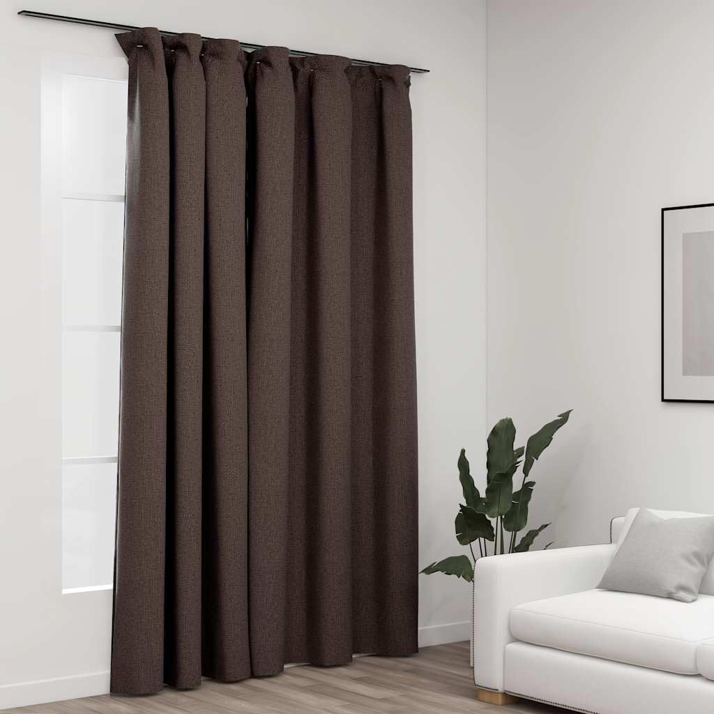 Rideau occultant lin taupe 290x245cm avec crochets pour salon