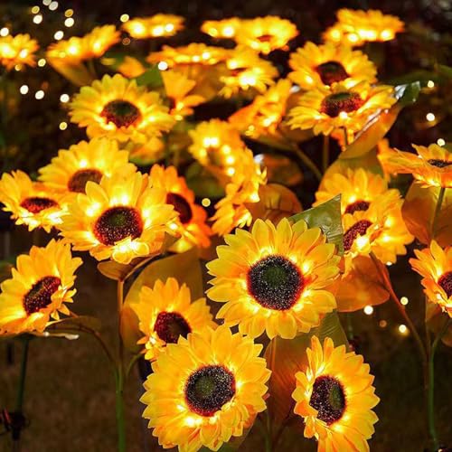 XhuangTech 3 Pack 9 Flowers Solar Sunflower Lights Outdoor Garden Waterproof