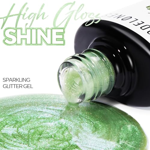 Image of modelones Glitter Green Nail Polish Grape Gel Nail Polish Soak-Off UV Gel Polish - 28+ Days Long-Lasting Salon-Quality Nail Art for st patricks day decorations DIY Manicure & Gift 15ML