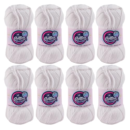 Image of NESTNHAVEN Cotton Candy 100% Cotton Yarn - (100g, 185 Meters) - Luxury Yarn for Crochet, Amigurumi, Embroidery, Toys, Garments, Flowers and Hobby, Projects. (White) | (800 Gm)