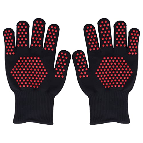 Heat Gloves, 25cm Separate Fingers Hot Proof Mitts Cooking Tool for BBQ Welding Premium Silicone Polyester Cotton Lightweight Compact 2 Pairs